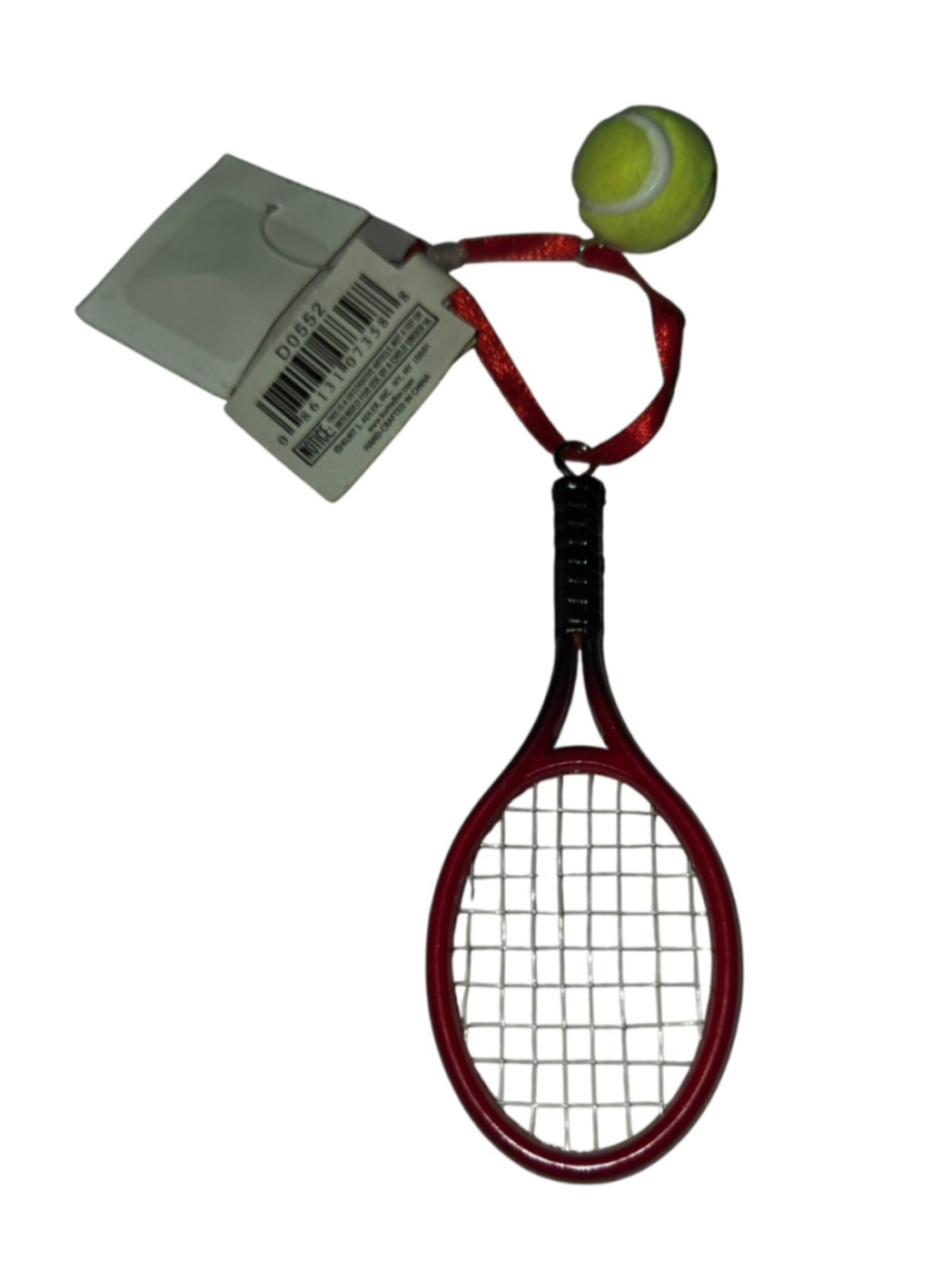 Kurt S. Adler Tennis Racket and Ball Christmas Ornament One Size Red Yellow NEW